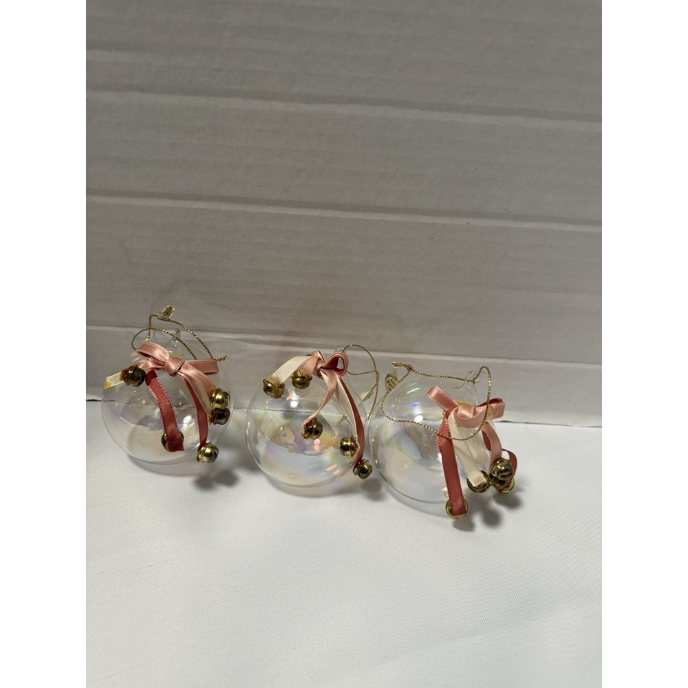 silvestri christmas ornaments Blown Glass Lot Of  3 , Balls Ribbon And Bells Vtg